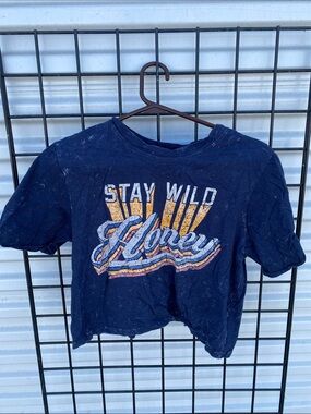Ladies Navy 'Stay Wild Honey' Graphic Crop Top